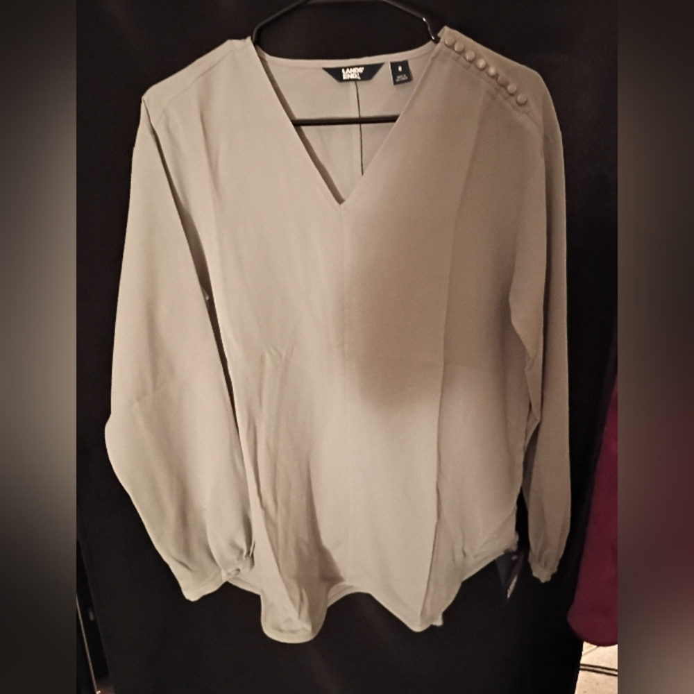 Brand New Lands' End V-Neck Blouse - Light Gray